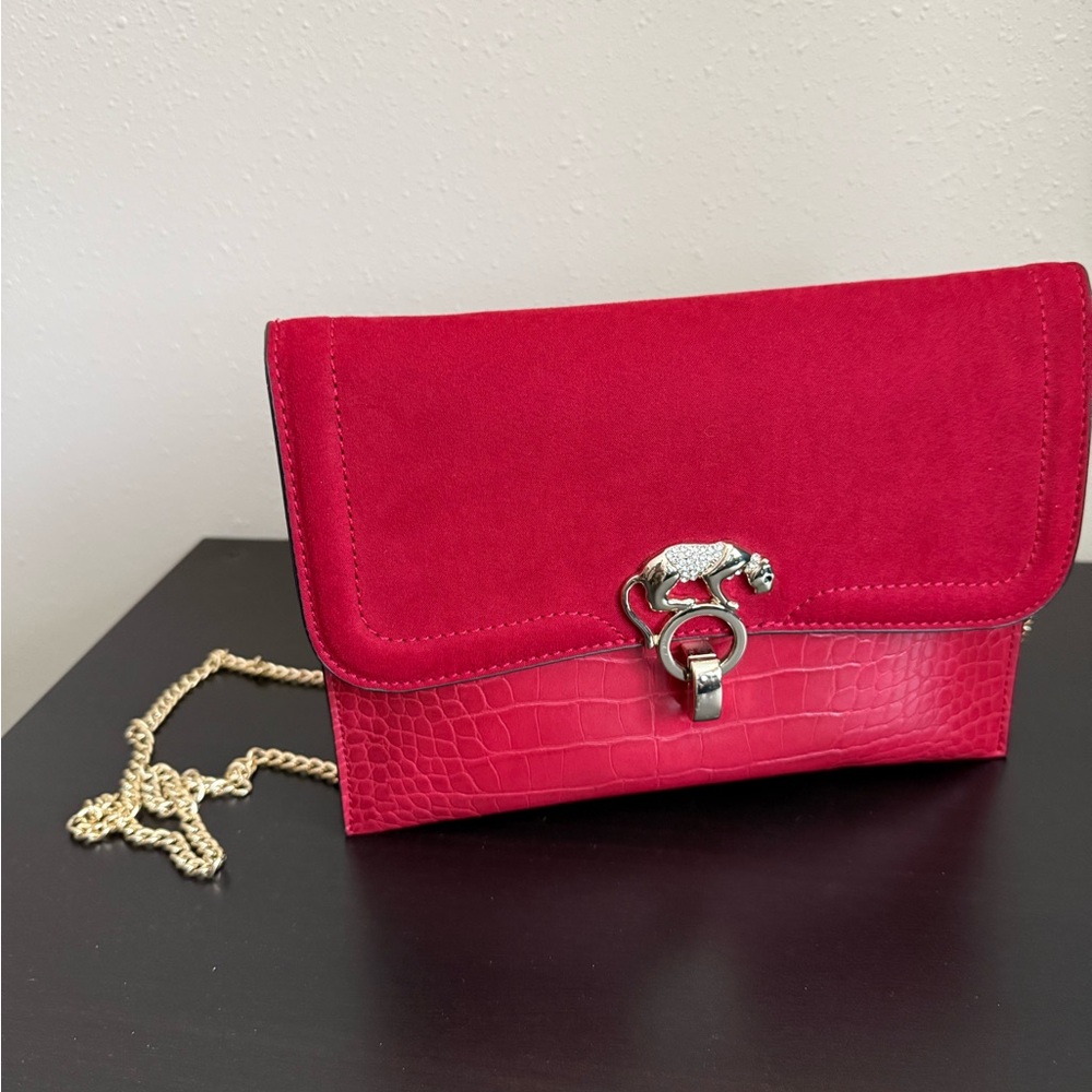 Topshop Red Panther Clutch Gold Chain Crossbody Y2K Statement Bag